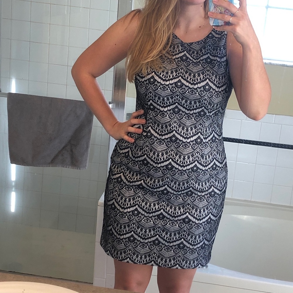 Navy & white lace pencil dress